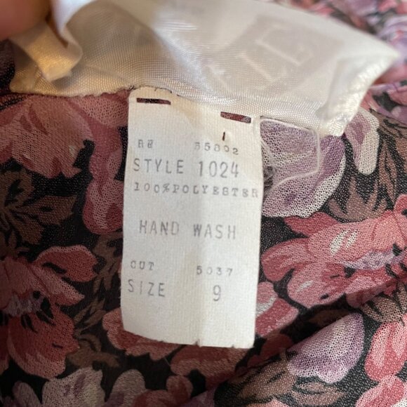 70s Vintage Roulette Juniors Purple and White Floral Semi-Sheer Peasant Dress S - Picture 7 of 7